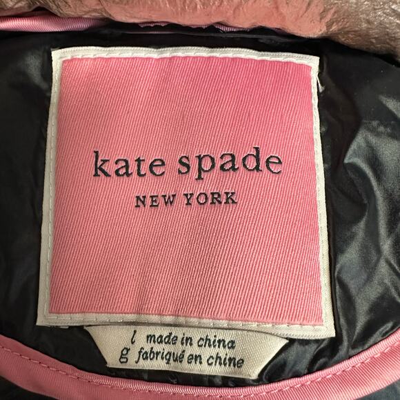 Kate Spade Rose Gold Puffer Coat Down Filled Packable Hood Women's Large - Picture 7 of 9